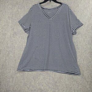 Lane Bryant Womens Striped Black & White V-Neck T-Shirt Plus Size 26/28 Cotton